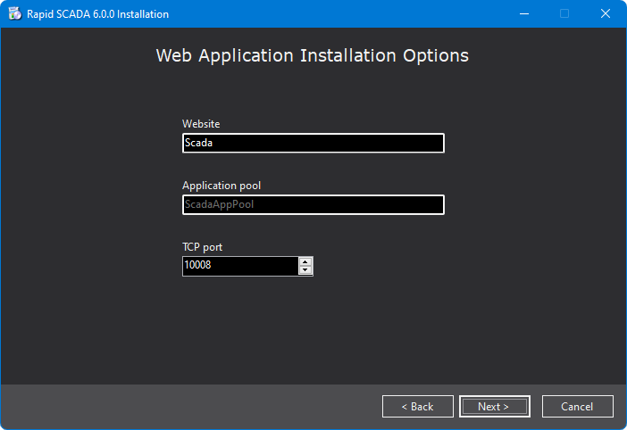 RapidSCADA installer. Web application options